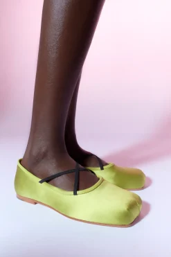 Shoes^Sandy Liang Criss Cross Pointe In Chartreuse Satin